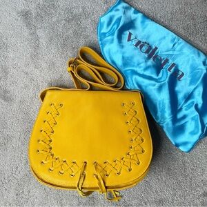 Violetta Leather Yellow Boho Crossbody Sadle Bag New With Dust bag